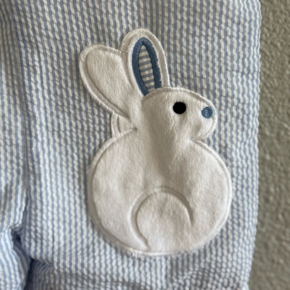 Lil Cactus Shortall Size 3T Easter Bunny Striped Seersucker - Picture 2 of 5